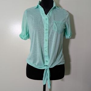 Rue21 Mint Green Button Down Women's Shirt Semi Sheer With Lace